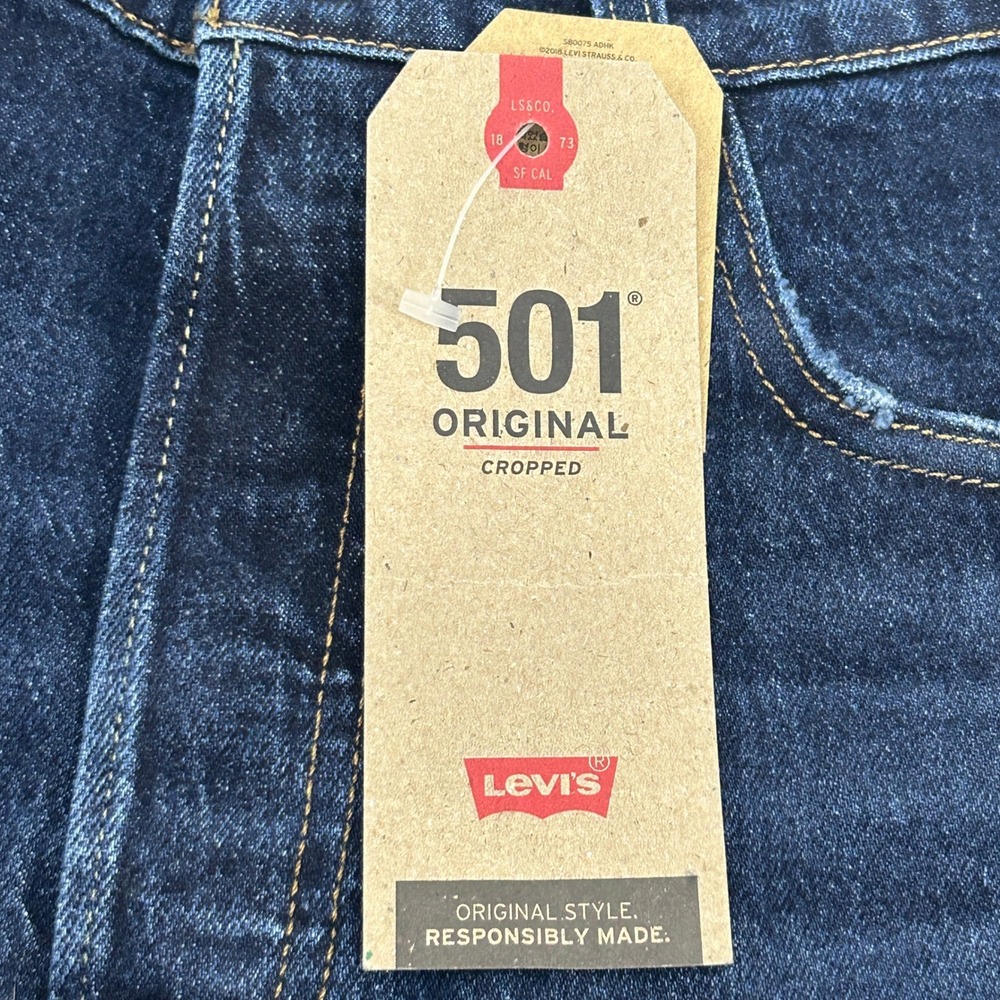 Levi's 501 Original Cropped Jeans Womens 29 Dark Wash Distressed High Rise NEW - Picture 3 of 14